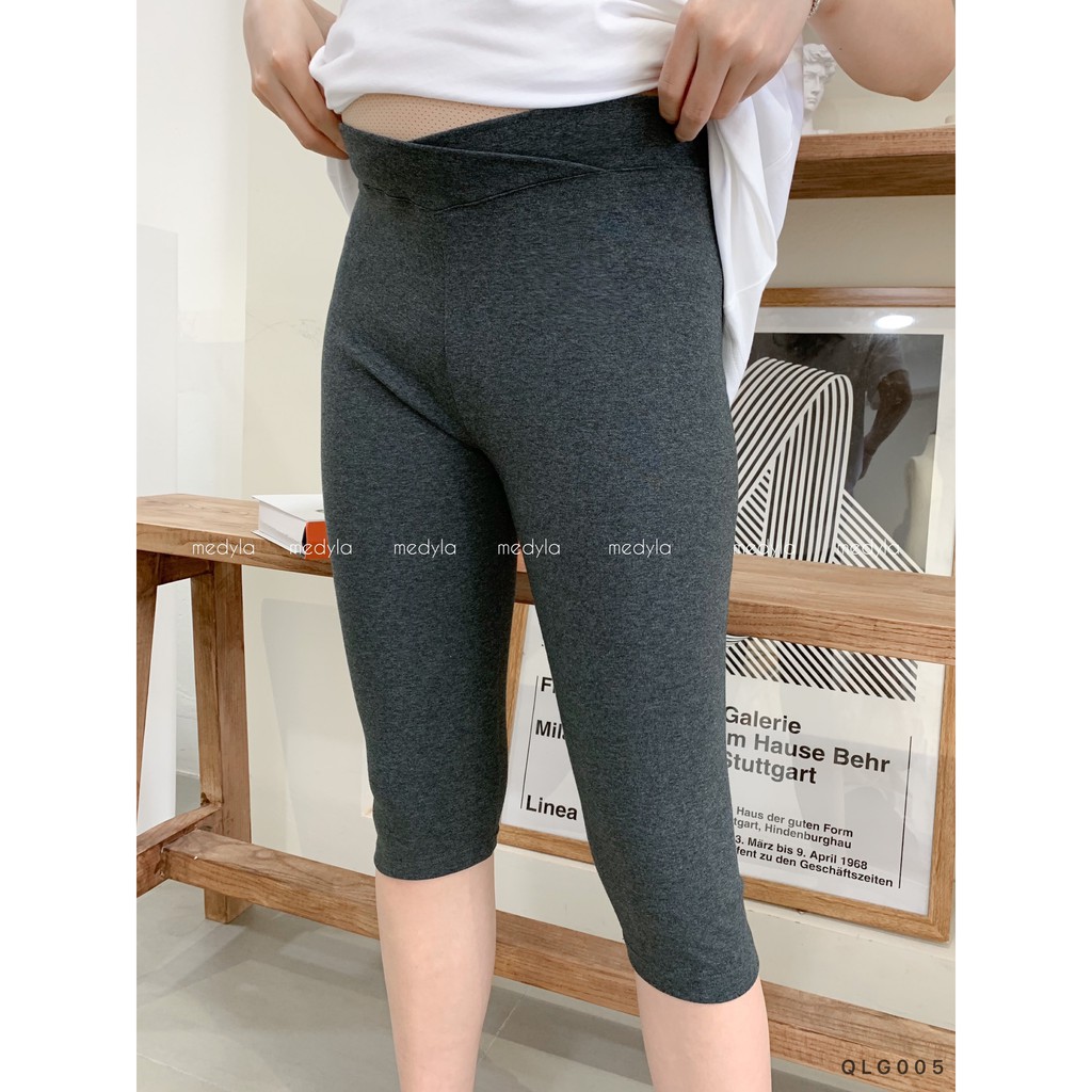 Quần legging bầu lửng cạp chéo cotton co dãn cho bầu mặc trong và sau sinh - Quần bầu legging thiết kế Medyla - QLG005