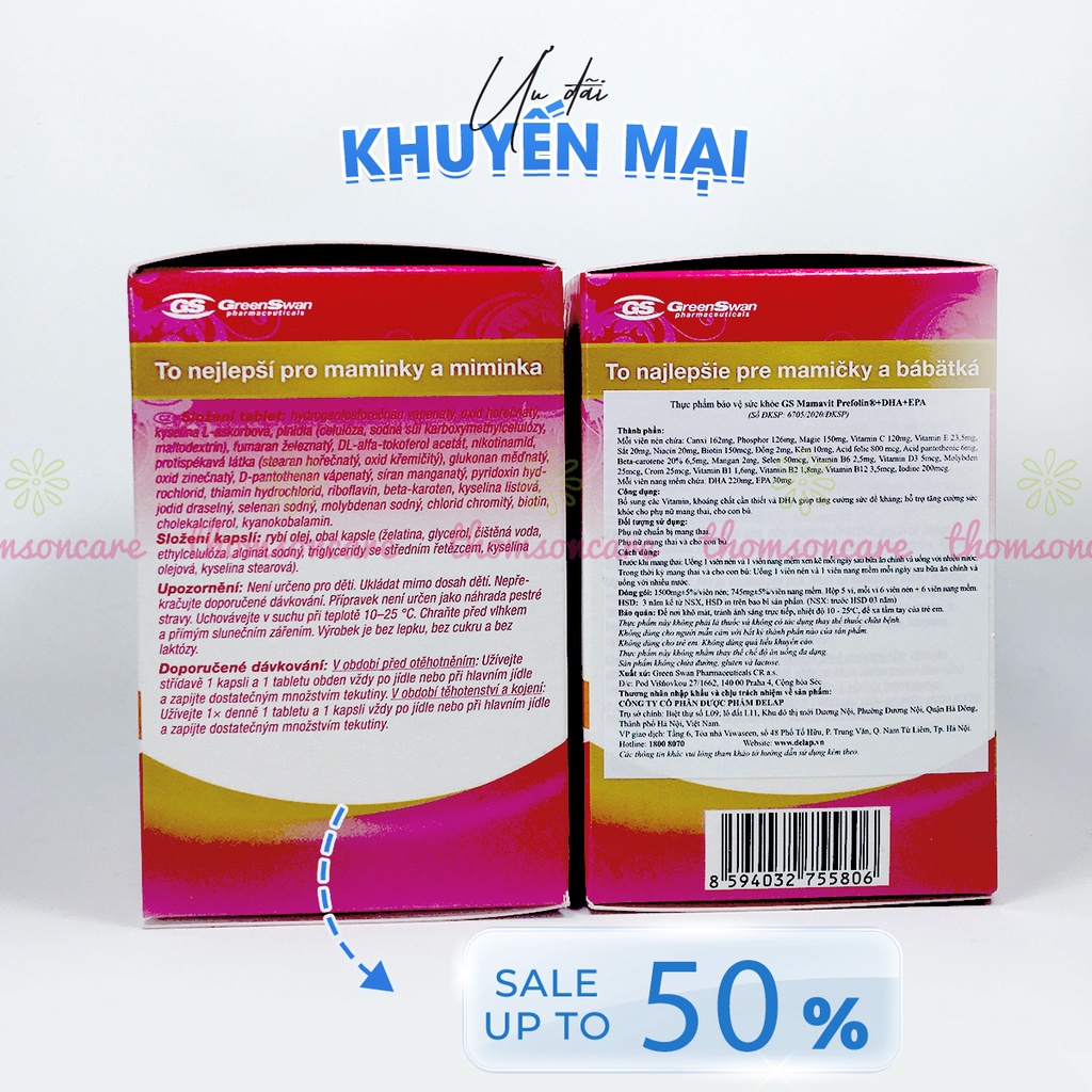 Vitamin tổng hợp cho bà bầu GS Mamavit Có DHA và EPA cho phụ nữ mang thai và cho con bú Hộp 60 viên Gsmamavit