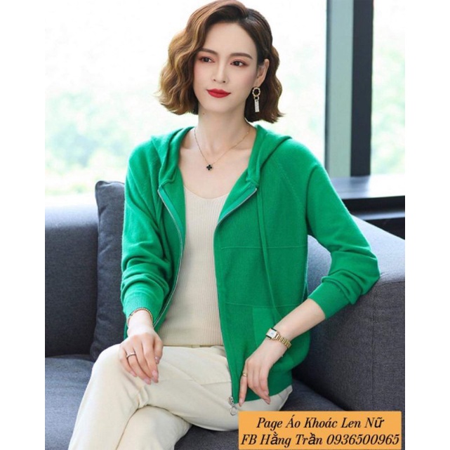 Áo khoác len dây kéo lông cừu dày mịn mát có nón.