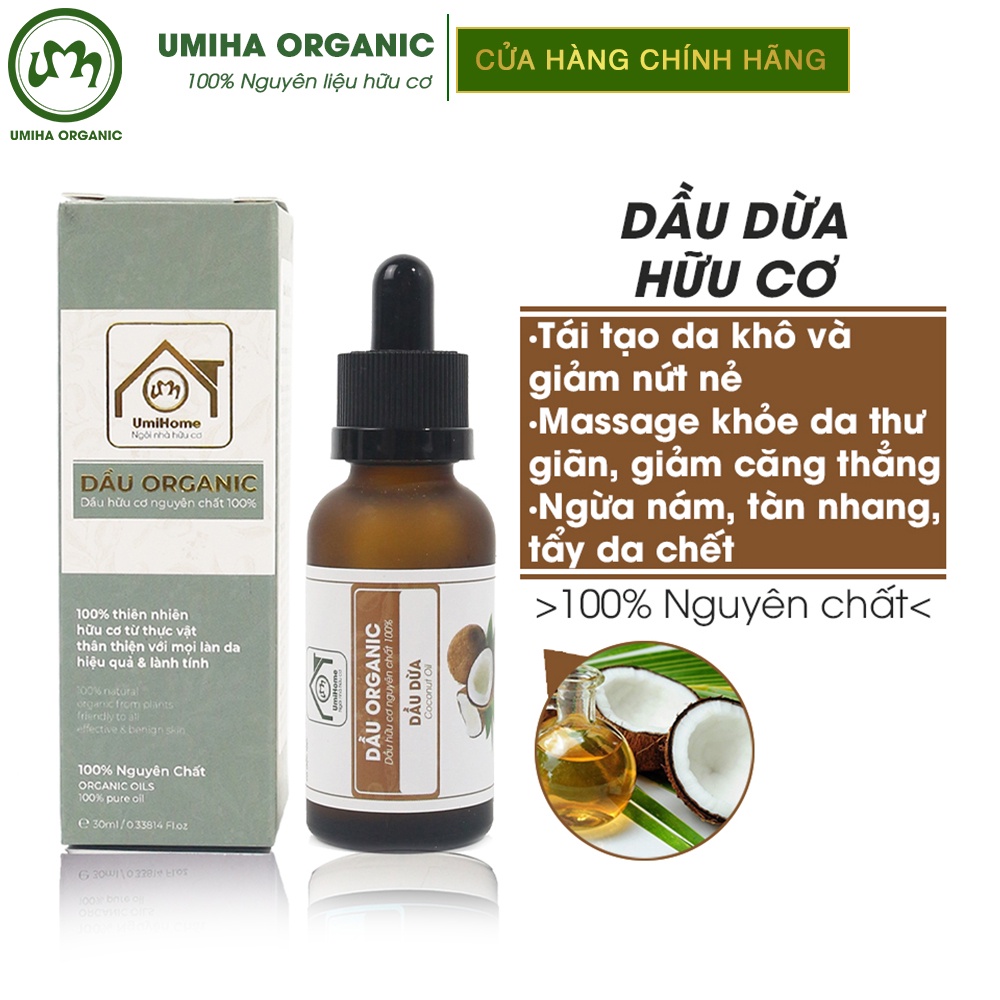 Dầu Dừa nguyên chất UMIHOME ép lạnh tinh khiết 30ml chăm sóc tóc, dưỡng da và môi