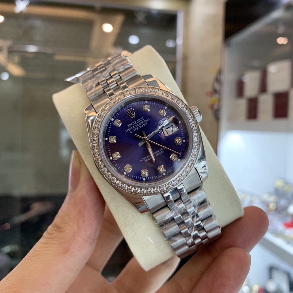 Đồng Hồ Nam RoLex DayJust Sapphire RA25 Mặt XANH viền đá Máy cơ Automatic Nhật Chống xước Tuyệt Đối