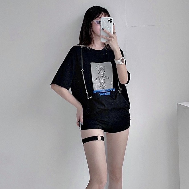 [Mã BMBAU50 giảm 50K đơn 150K] Áo phông Nữ Ruxy Mickey Đai Kẹp Cotton Trùm Mông Trắng Đen