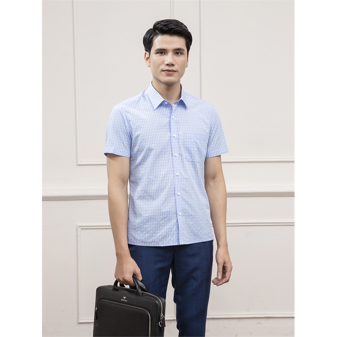 [MẪU MỚI] Áo sơ mi nam ngắn tay ARISTINO dáng Perfect fit suông, họa tiết xanh kẻ trắng trẻ trung, lịch sự - ASS172S1