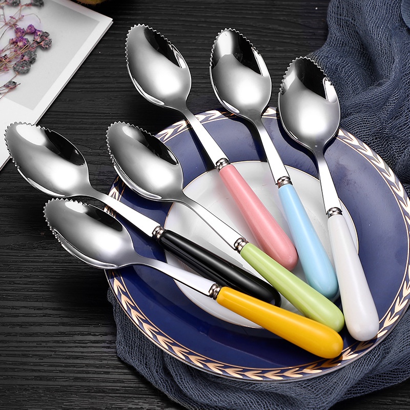Yeahcook thìa ăn trái cây inox cán sứ cao cấp có hộp đựng tiện ích