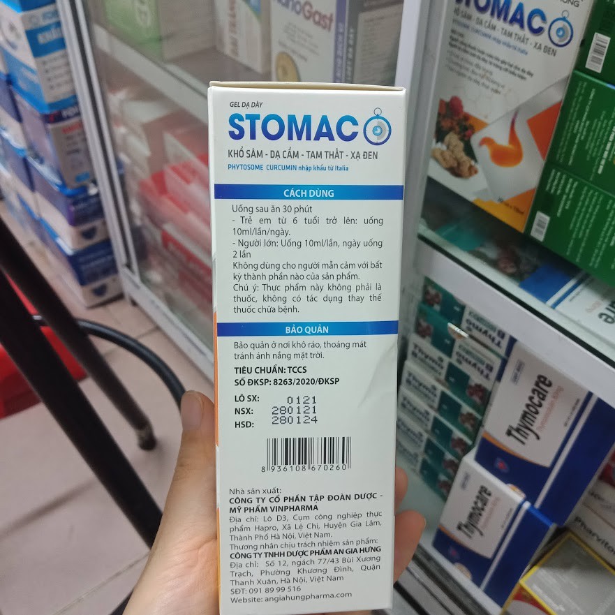 Gel dạ dày STOMACO Phytosome Curcumin ( khổ sâm, dạ cẩm, tam thất, xạ đen) hộp 20 gói