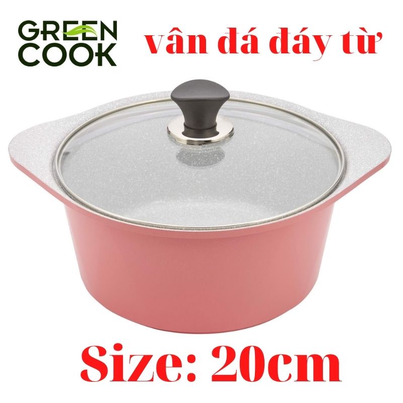 Nồi đúc vân đá đáy từ Green Cook 20cm GCS02-20IH - Hàng chính hãng