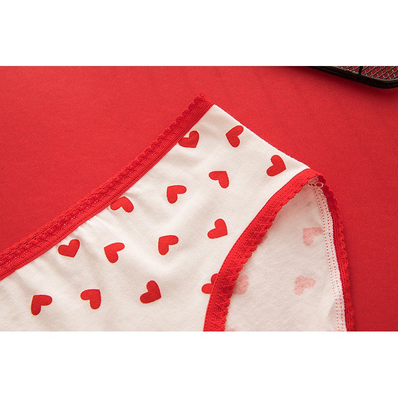 Quần Lót Nữ ❤️FREESHIP❤️ Quần Cotton Nữ tông đỏ hoạ tiết hoạt hình đáng yêu❤️Quần Lót Cotton Nữ phối viền ren mã L899