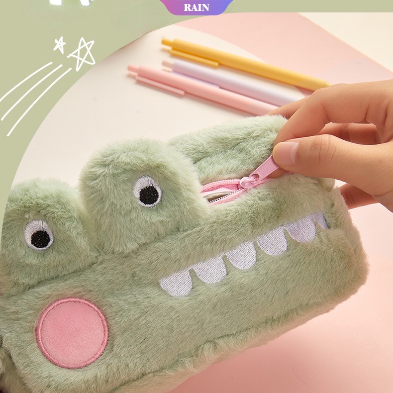 Túi Đựng Bút Hình Cá Sấu / Thỏ Nhồi Bông Màu Xanh Lá / Hồng Sức Chứa Lớn Có Khóa Kéo Dễ Thương Cho Học Sinh