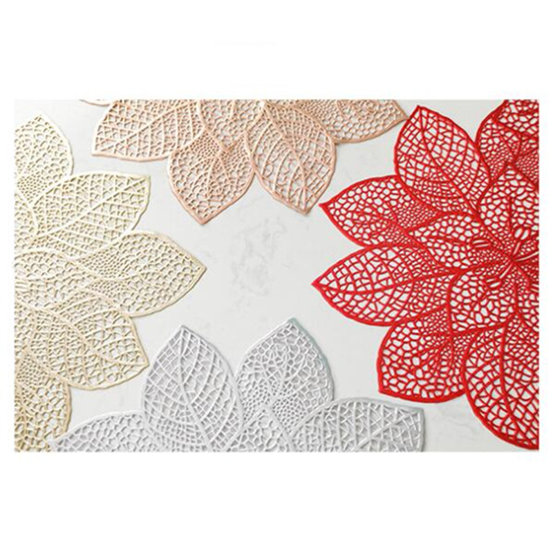 PVC Bauhinia Washable Placemats Thick Heat Insulation Non-slip Table Runner Hollowed Gold Silver Coaster Table Mats