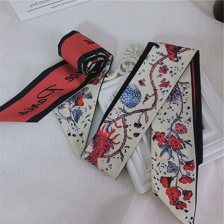 Khăn Choàng Lụa Hoạ Tiết Hoa Đỏ Phong Cách Hàn Quốc