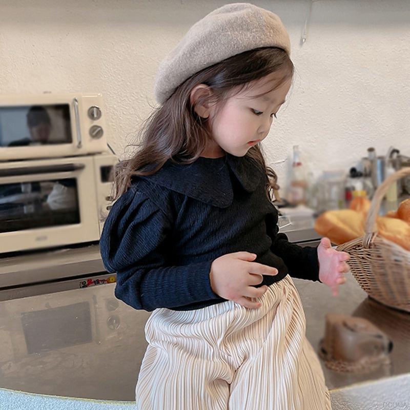 Áo tay phồng dài cổ tròn xinh xắn cho bé gái