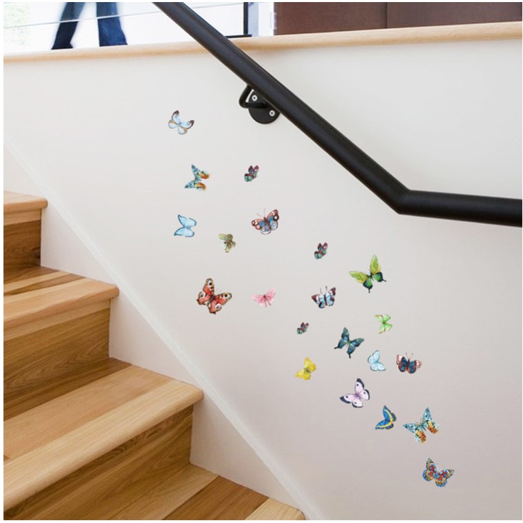 Decal trang trí tường - Bươm Bướm nhí sắc màu 02