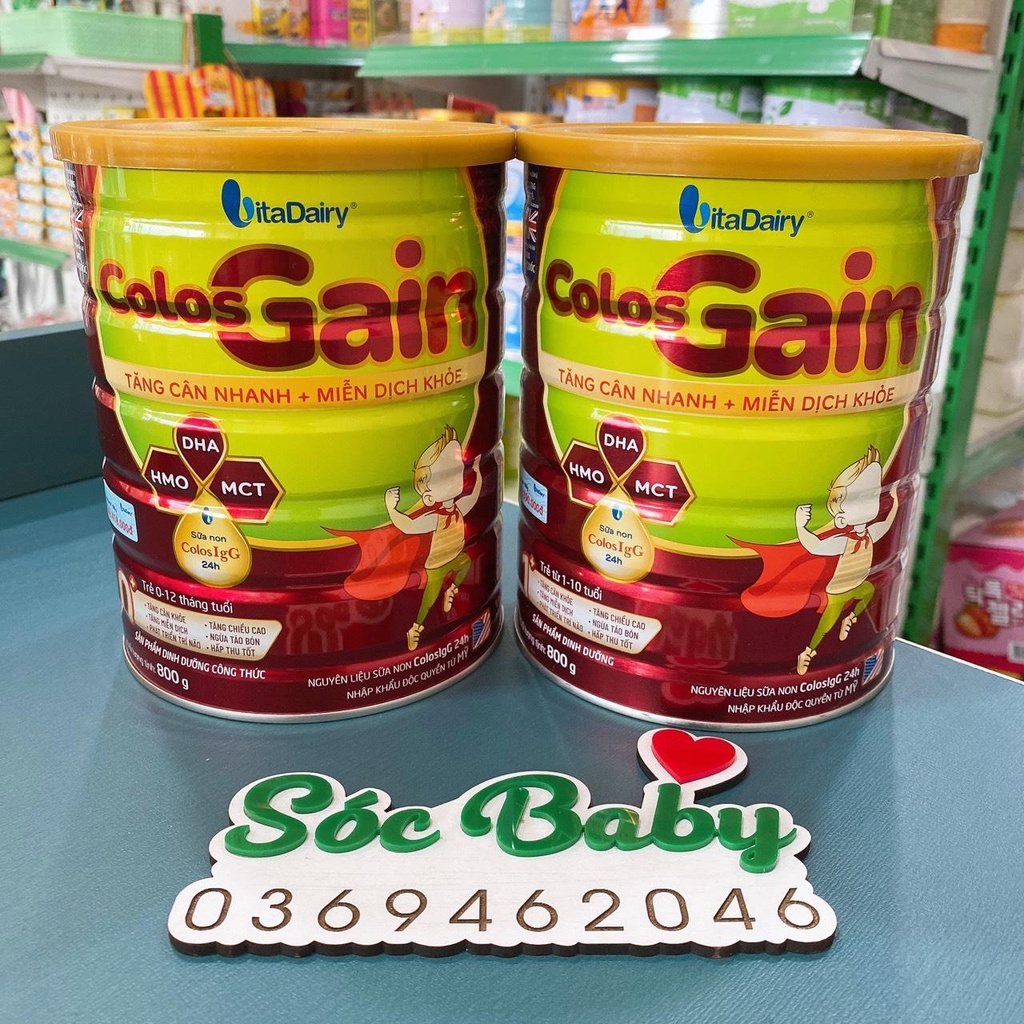Sữa bột tăng cân nhanh Colos Gain 0+, 1+ lon 800g - SÓC BABY