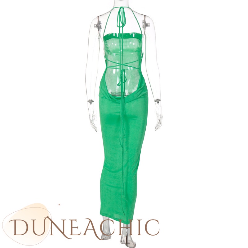 DUNEA Đầm dài cổ yếm hở lưng quyến rũ nhiều màu tùy chọn