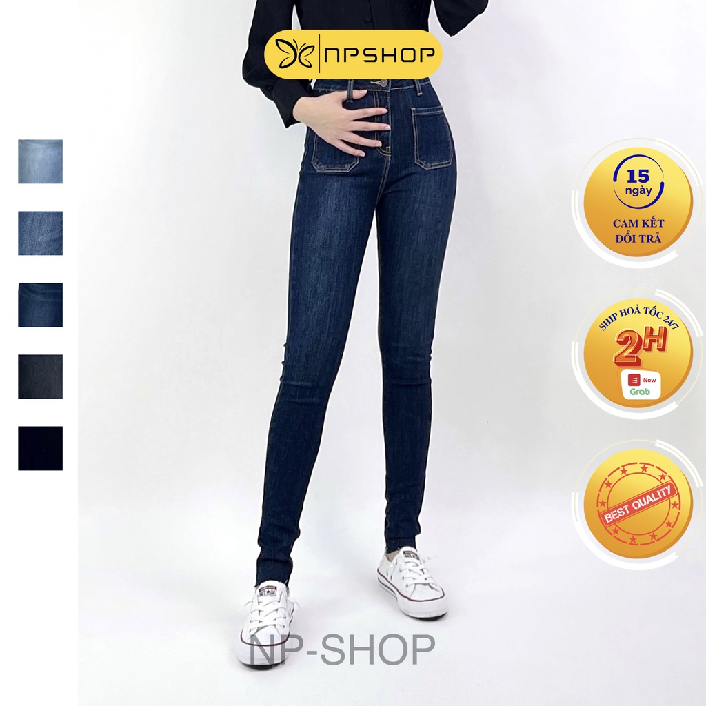 Quần jean skinny lưng cao túi vuông NPSHOP, quần skinny jeans form dài siêu tôn dáng NPQ032