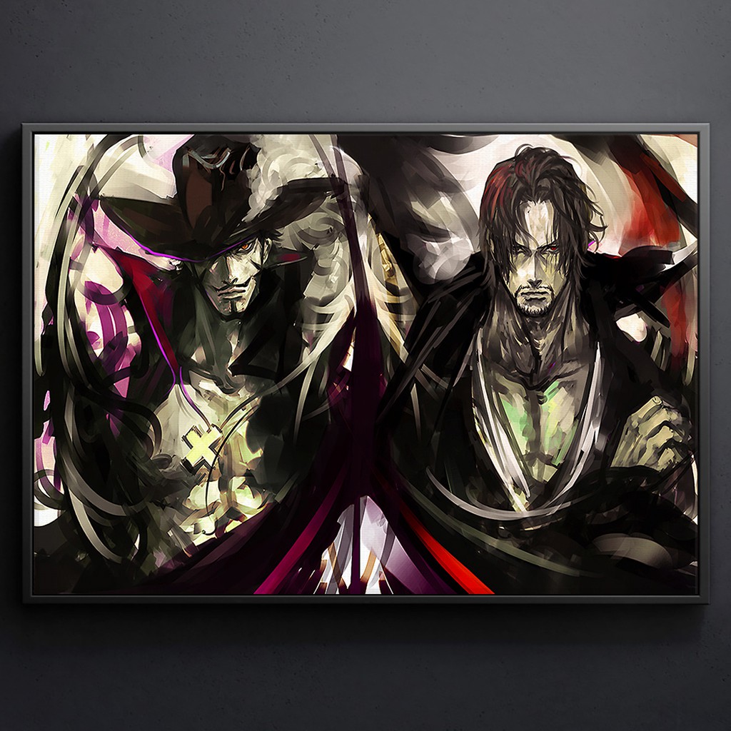 TRANH CANVAS ANIME ONE PIECE Vua Hải Tặc treo tường in theo yêu cầu - Mihawk Dracule và Shanks tóc đỏ