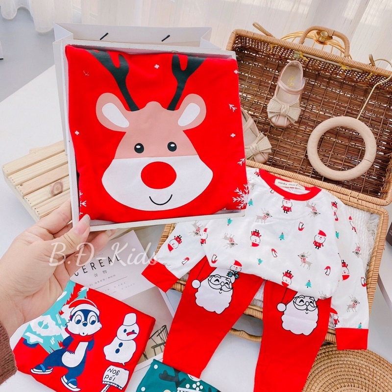 Bộ minky mom thun lạnh dài tay ❤️ freeship ❤️ bộ dài in hoạ tiết Giáng sinh noel cho bé trai bé gái