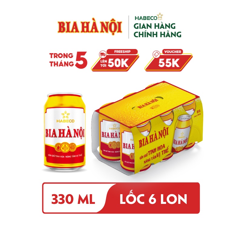 HỎA TỐC HÀ NỘI - Lốc 6 lon Bia Hà Nội - HABECO (330ml/ lon)