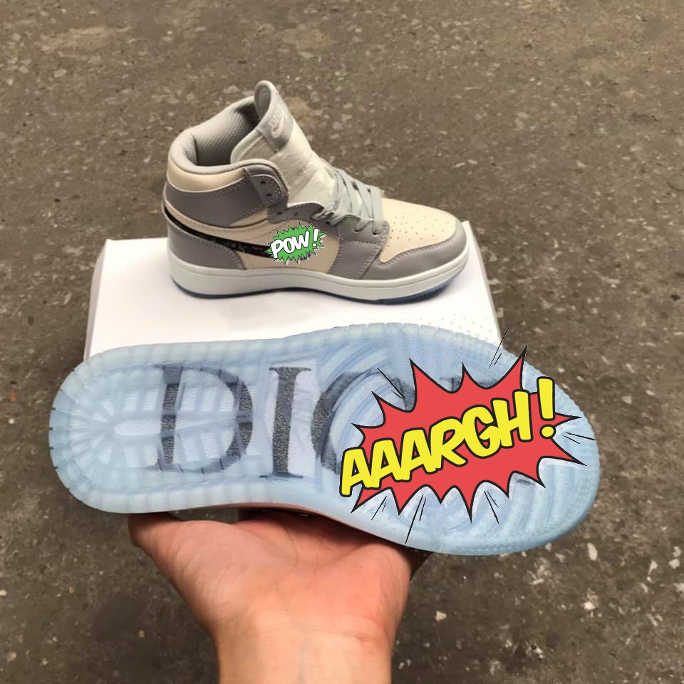 Giày thể thao nam nữ Jd trắng xám cao cổ, logo ren đen, chất liệu da PU | BigBuy360 - bigbuy360.vn