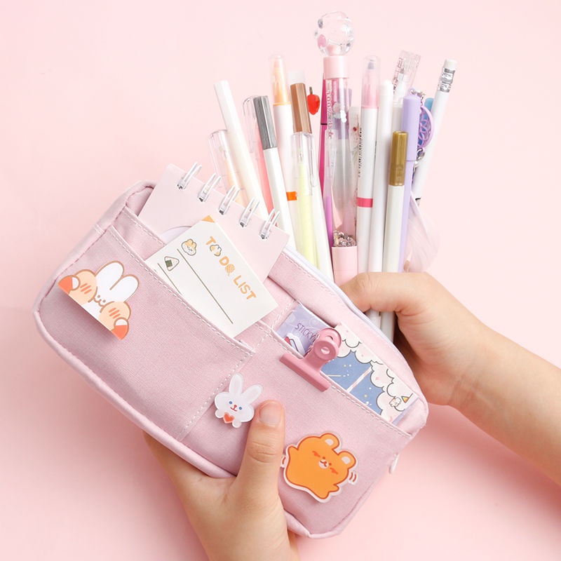 Túi Đựng Bút Bằng Vải Canvas Sức Chứa Lớn Đa Năng In Họa Tiết Hoạt Hình Dễ Thương Cho Học Sinh