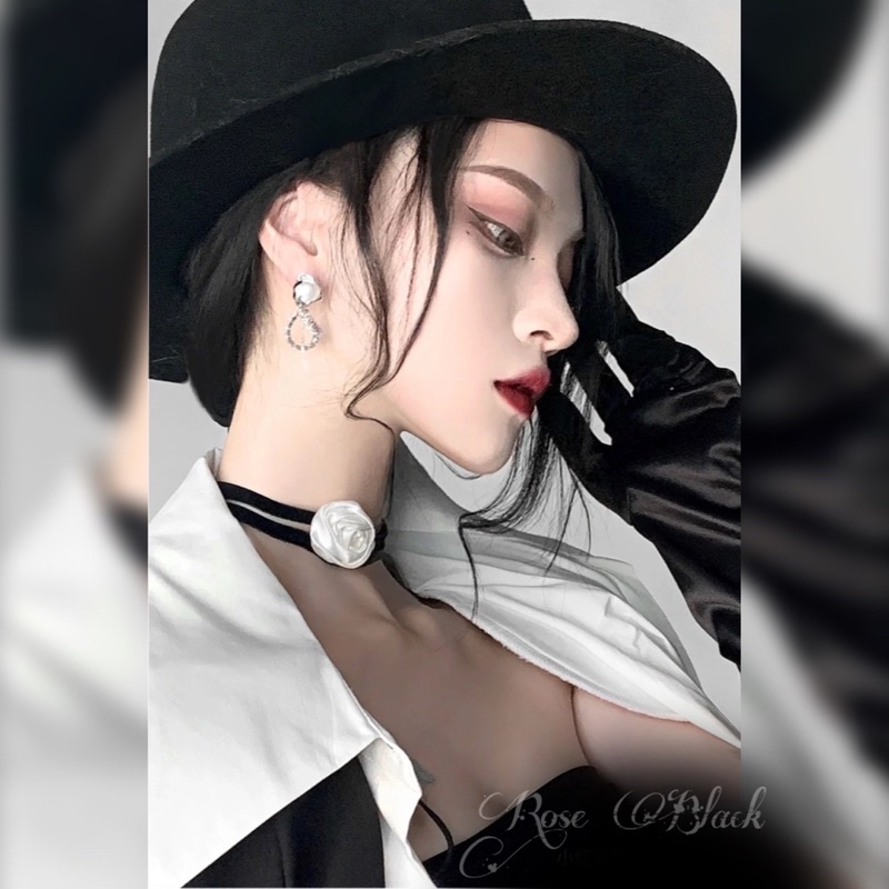 Vòng cổ choker 2 line phối hoa vải mã AE-919