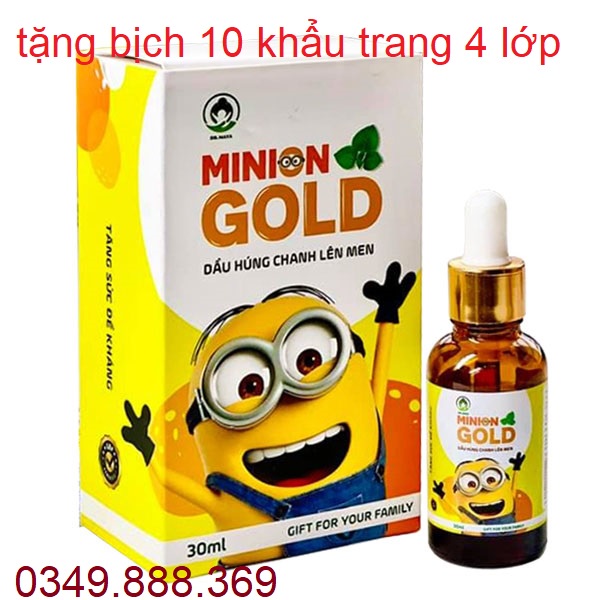 Dầu Húng Chanh Minion Gold - Tăng đề kháng cho bé từ sơ sinh - Tặng bịch 10 khẩu trang 4 lớp kháng khuẩn