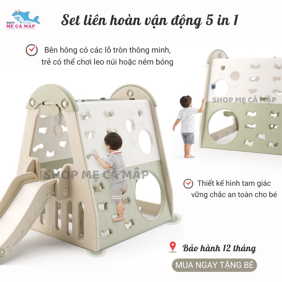 Set liên hoàn cầu trượt xích đu, liên hoàn vận động cho bé 5 in 1, chịu tải 80kg [HÀNG SẴN KHO]