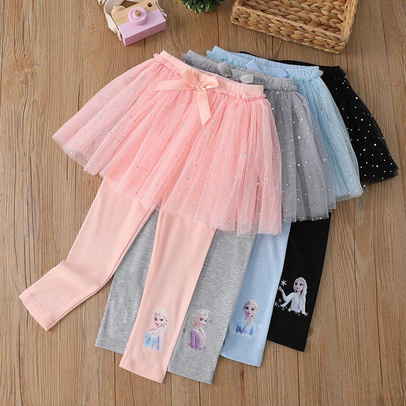 Quần Legging Dài Giả Hai Lớp In Hình Công Chúa Elsa Cho Bé Gái