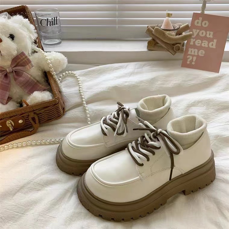 giày búp bê nữ Giày Oxford Mũi Tròn Màu Trắng Đen Phong Cách Retro Anh Quốc Cho Nữ giày búp bê giày nữ dày búp bê nữ