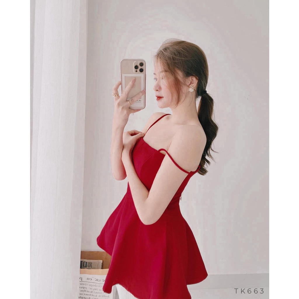 Áo 2 dây thiết kế peplum tà chéo vải cotton