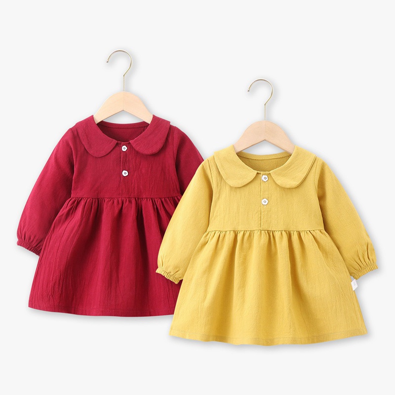 Đầm Cotton Mềm Tay Dài Phối Tua Rua Thời Trang Mùa Thu Cho Bé Gái 3-6 Tuổi
