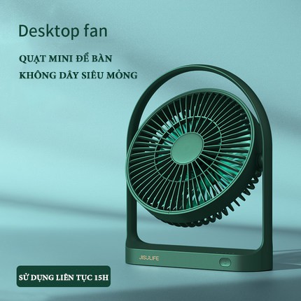 Quạt mini để bàn không dây siêu mỏng siêu mát Jisulife FA19, dung lượng pin 4000mAh sử dụng liên tục 15h, xoay 360 độ