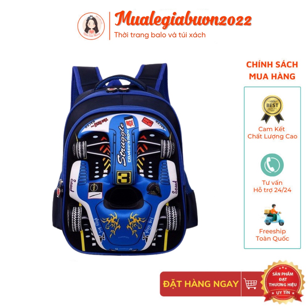 Balo bé trai hình OTO 3D ⚡ CHẤT LƯỢNG CAO ⚡ Balo học sinh size 38cm chống thấm nước, dày dặn, chắc chắn BALO-808