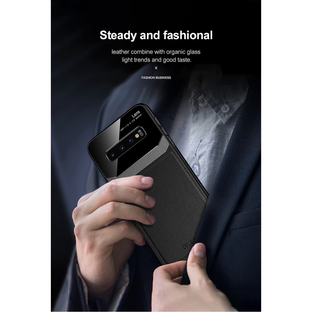 Ốp điện thoại da phối kính chống sốc bảo vệ cho Samsung Galaxy Note 8 9 10 Pro S8 S9 S10 Plus S10e