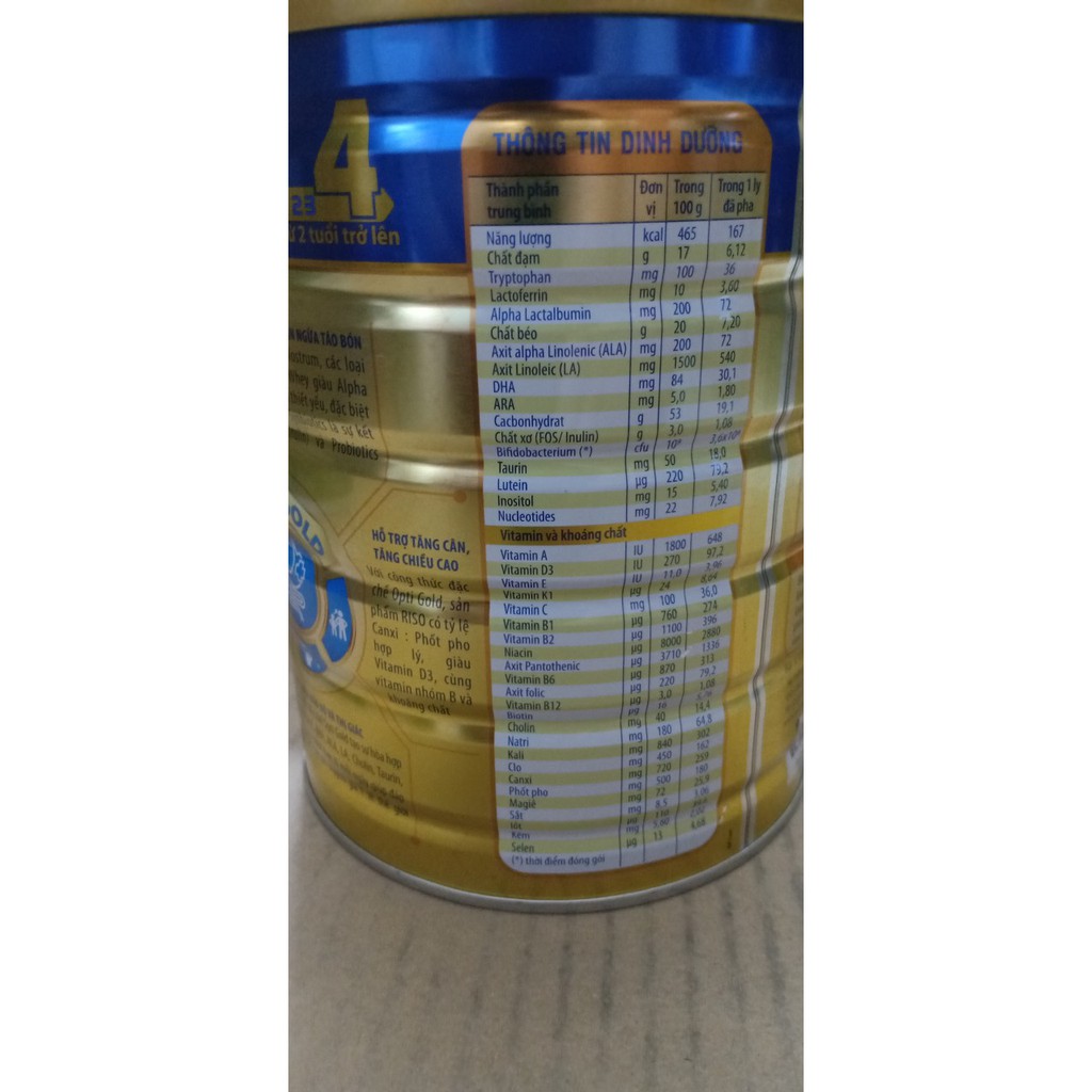 Sữa bột RISO OPTI GOLD NUTIFOOD số 4 900g ( Hsd :  23/08/2023 )