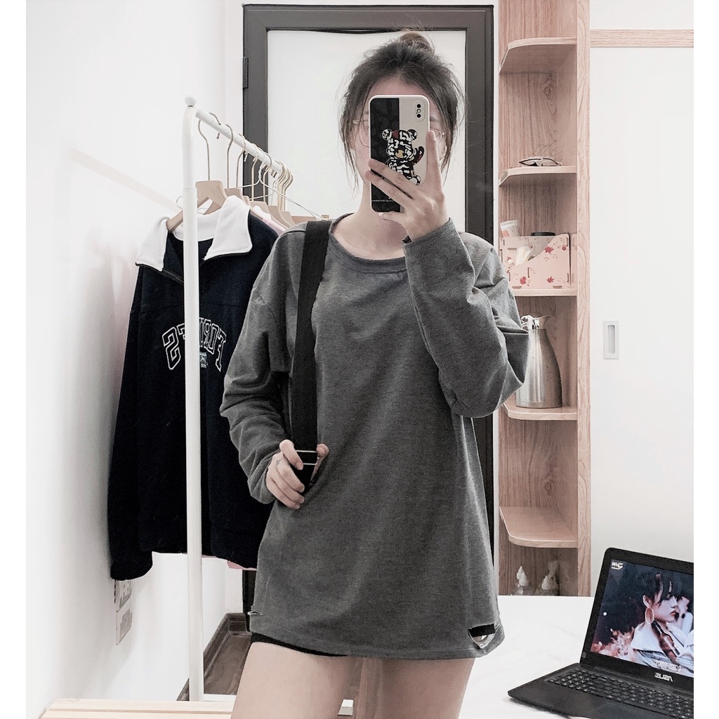 Áo sweater dài tay rách gấu Bingshop vải nỉ da cá dày dẹp freeship
