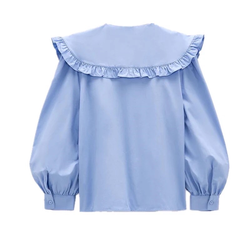 Áo sơ mi xanh cổ bèo