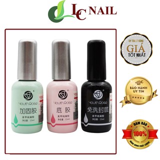 Sơn Base Top, Bộ 3 liên kết móng và sơn bóng móng tay hoa hồng 15ml