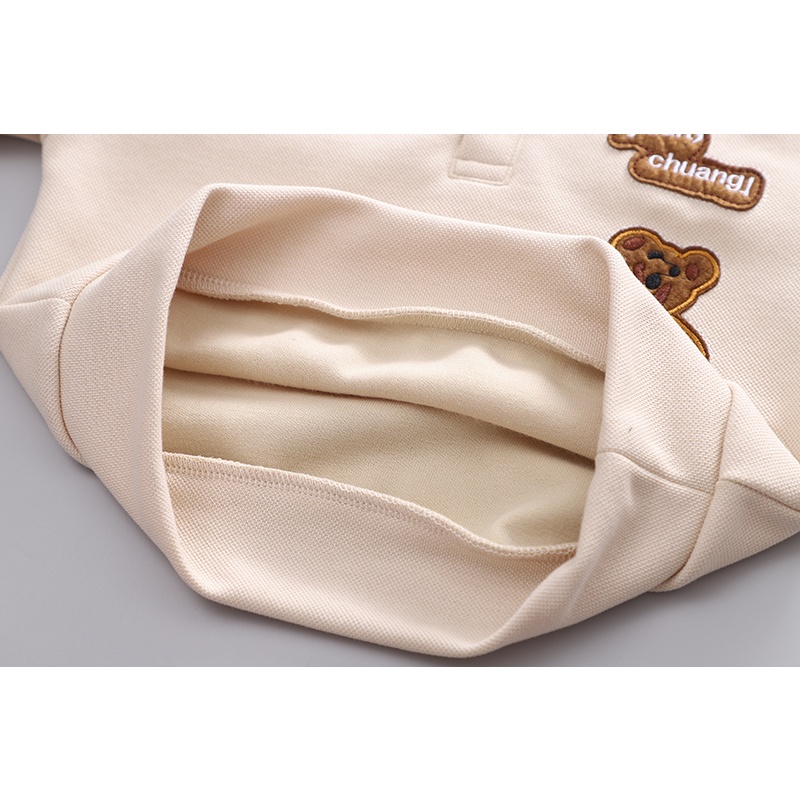 Set Áo Thun Tay Dài Cổ Bẻ Hình Gấu + Quần Dài Phong Cách Hàn Quốc Cho Bé Trai Size 80-120cm