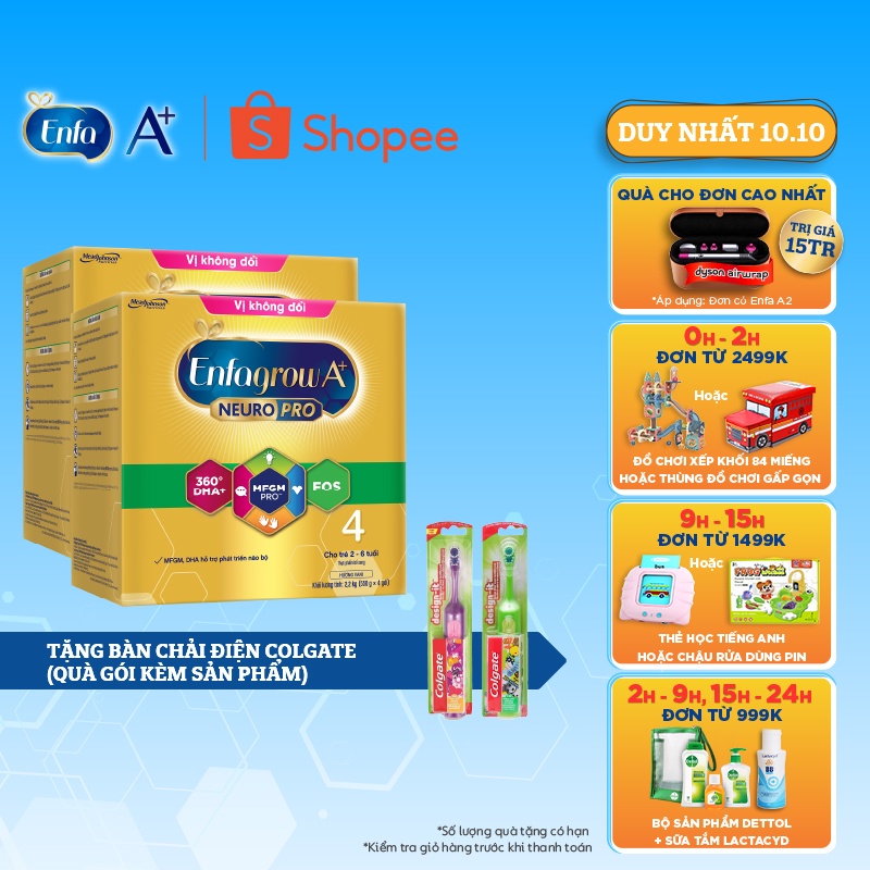 Bộ 2 Sữa Bột Enfagrow A+ Neuropro 4 - DHA & MFGM vị không đổi -2.2kg/hộp
