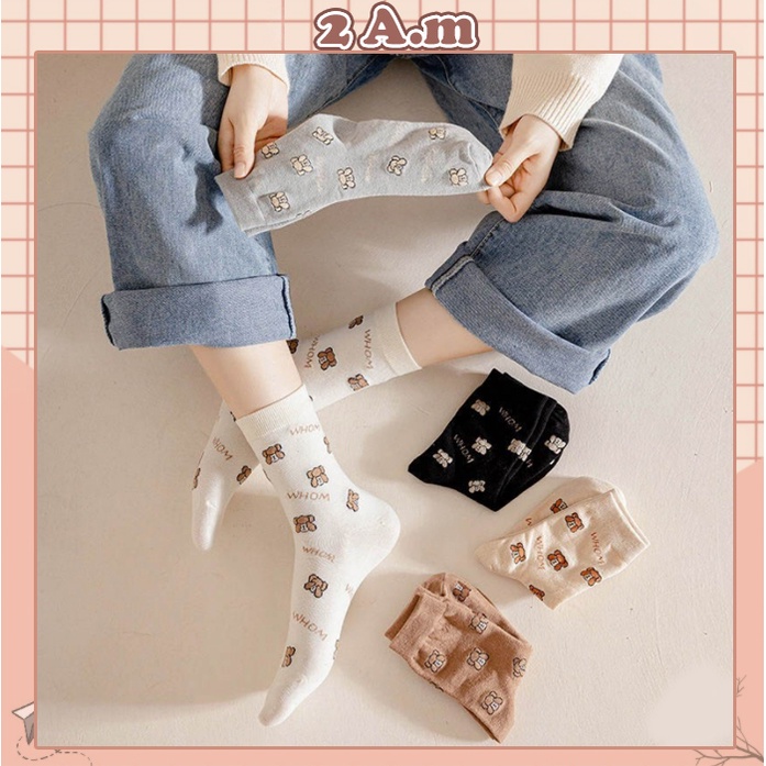 Tất Cổ Cao Nam Nữ Hoạ Tiết Gấu Nhiều Màu- Vớ Cổ Cao Dễ Thương Thời Trang Unisex Hottrend