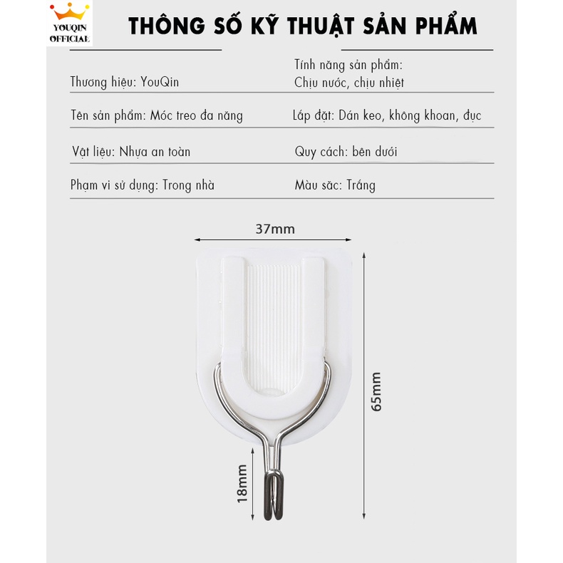 Bộ 3 Móc Treo Đồ Dán Tường - YouQin, Chất Liệu Nhựa, Dán Keo Siêu Chắc, Không Khoan Đục