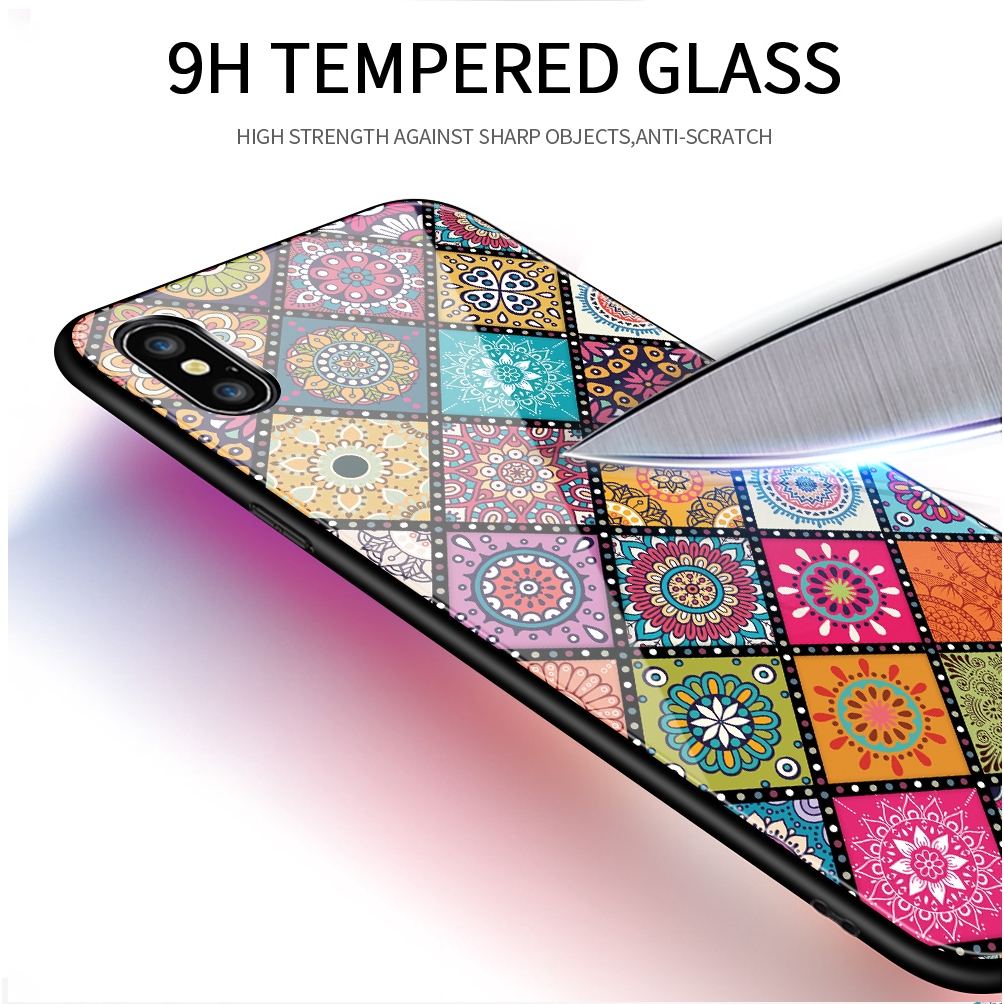 Ốp Điện Thoại Kính Cường Lực Họa Tiết Vân Kim Cương Phong Cách Boho Thời Trang Cho Iphone 11 11 Pro Max Xs Max Xr Se 2020