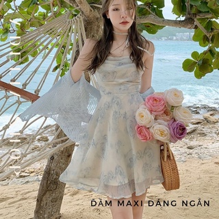 Sẵn - 𝓒𝓪𝓶𝓲 𝓓𝓻𝓮𝓼𝓼 | Đầm 2 Dây Maxi Hoa Nhí Đi Biển Tiểu Thư Hở Lưng Nhẹ Nhàng Hàn Quốc, Phong Cách Ulzzang