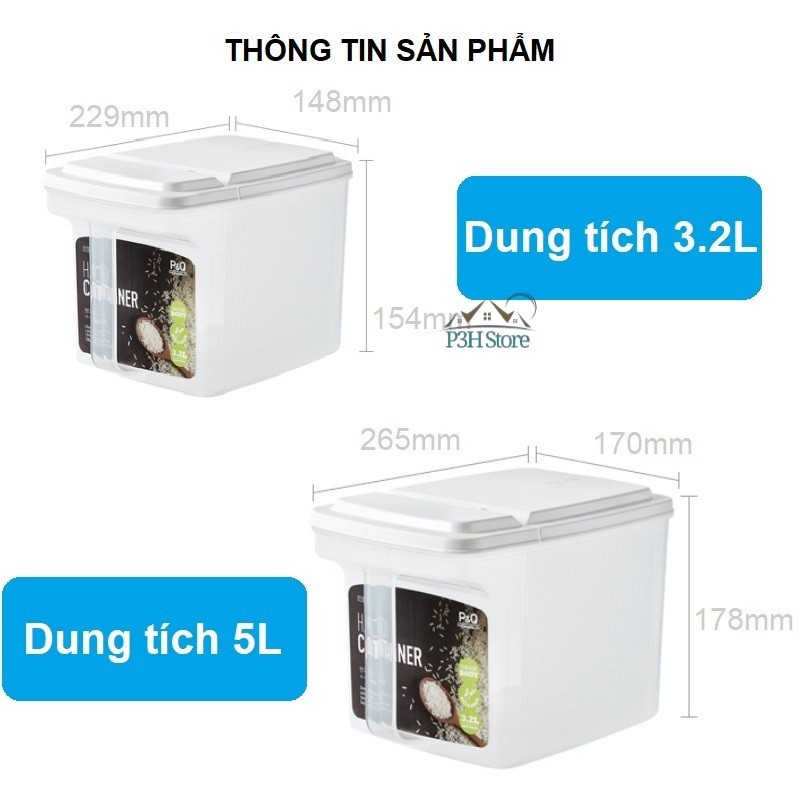 Hộp bảo quản thực phẩm Lock&Lock Dry Food P-1735 (750ml) P-1736 (1.6L) P-1737 (2.4L) P-1738 [3.2L] P-1739 [5L] Hàng P&Q