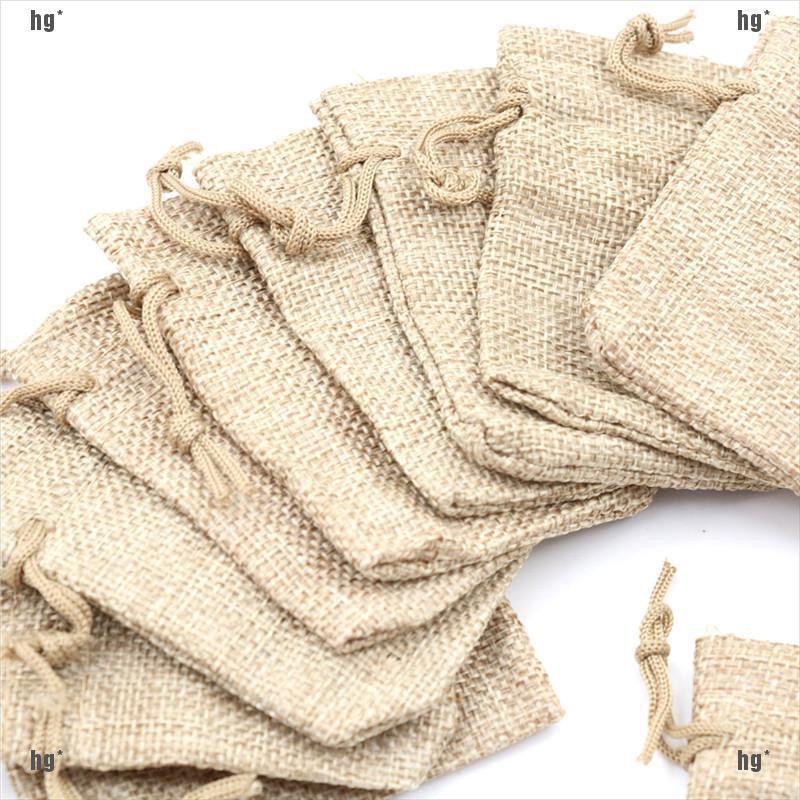 Bộ 10 Túi Dây Rút Vải Sợi Đay Trang Trí Đám Cưới