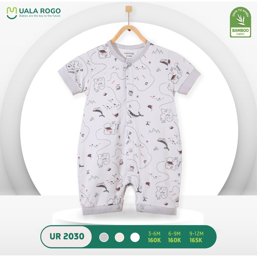 Bodysuit Uala Rogo bamboo cộc tay họa tiết viền đậm cao cấp mềm mịn thoáng mát nhẹ da cho bé trai bé gái 2030