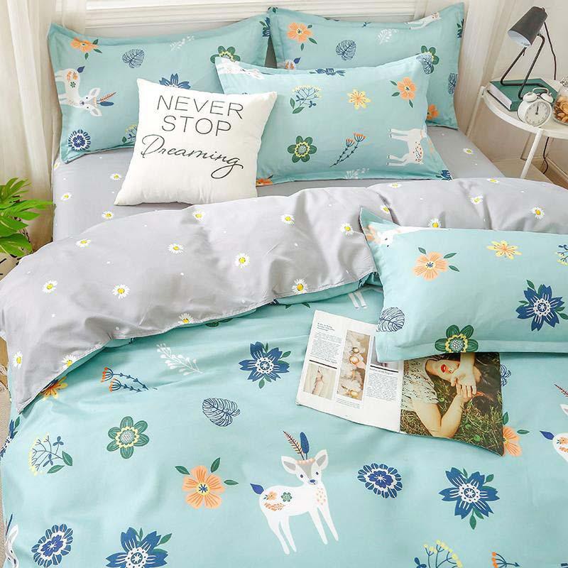 Bộ chăn ga gối cotton poly Lidaco decor phòng ngủ vintage - Hươu hoa ( SP001165)