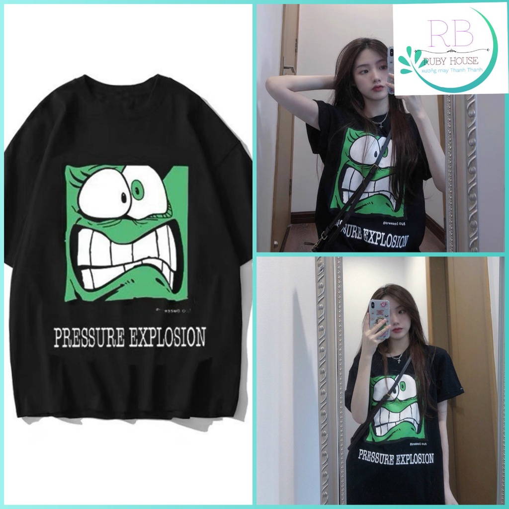 Áo thun mặt xanh RUBY chất cotton 4 chiều, from rộng tay lỡ, unisex, nam nữ mặc được freesize dưới 60kg