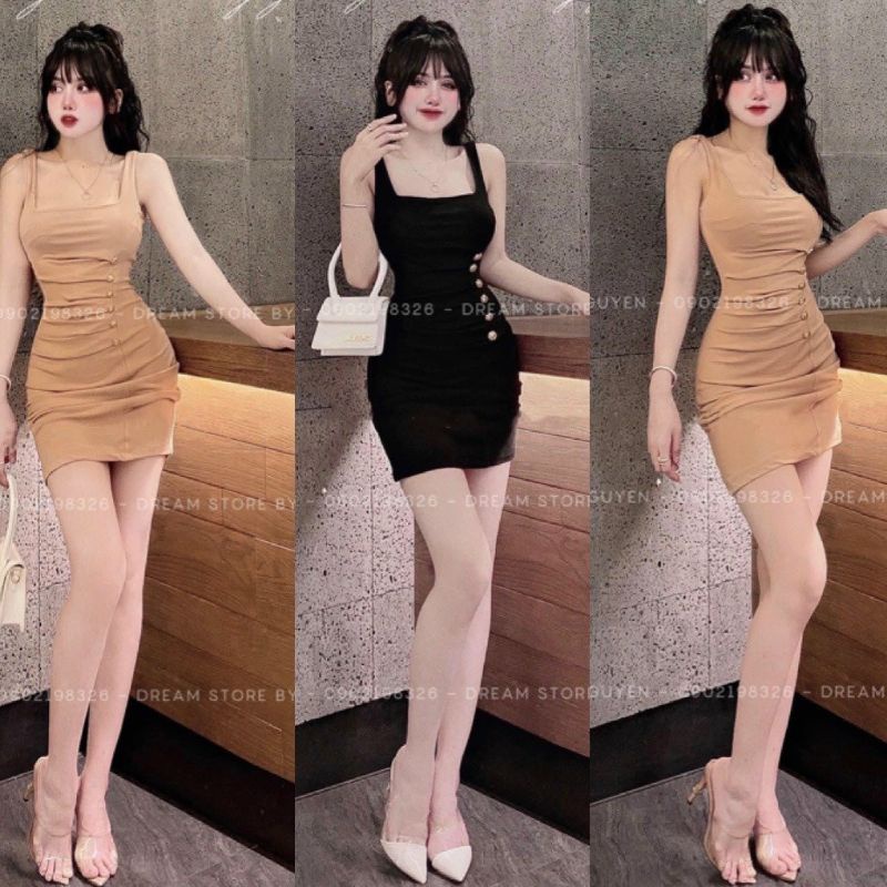Đầm Hai Dây Bản To Xếp Ly Bụng Nút Kiểu - Dáng Ngắn Form Ôm Body Sexy - Đơn Giản Nhưng Sang Chảnh